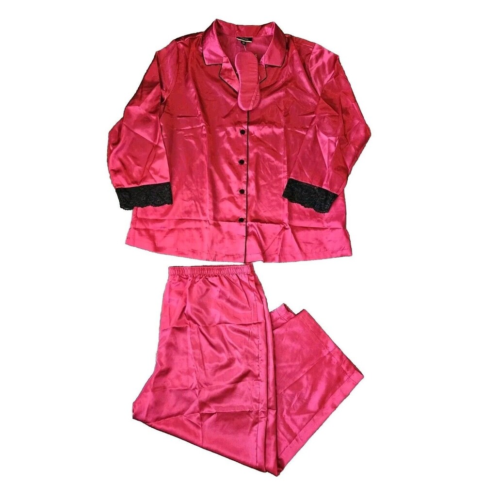 Thalia Sodi Intimates Women 3X PJs 3 Piece Set, Cranberry, Eye Mask, Pants & Top